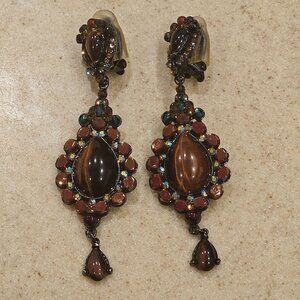 RARE STATEMENT JOSE & MARIA BARRERA CRYSTAL CABOCHON CHANDELIER DROP EARRINGS